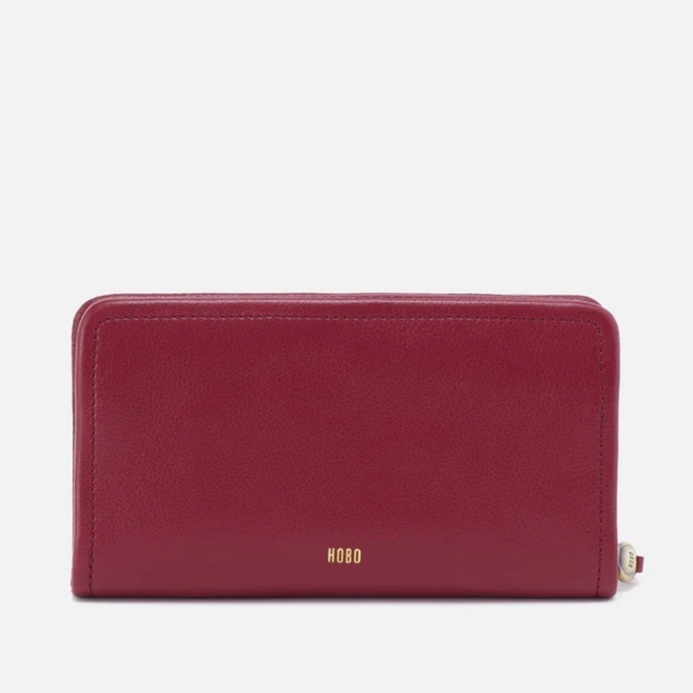 HOBO Cass Large Wallet In Pebbled Zip Leather, Burgundy‎ Wine Red,NWT